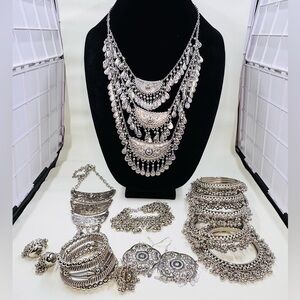 Silver Tone 10 Piece Jewelry Set Ethnic Tribal Hmong Boho Gypsy Belly Dancing
